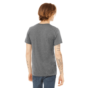 Bella+Canvas 3415 Unisex Tri-Blend Short Sleeve V-Neck Tee Grey (Male Model Rear View)