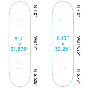 Winged Faith Steep Skateboard Deck 8.0 & 8.13 Size Chart