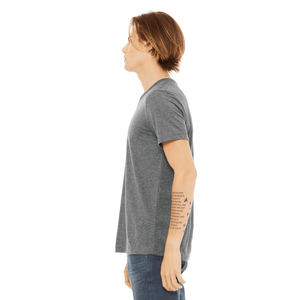 Bella+Canvas 3415 Unisex Tri-Blend Short Sleeve V-Neck Tee Grey (Male Model Side View)