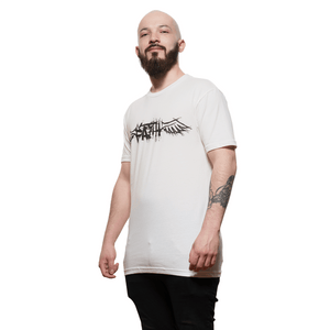 Winged Faith - 3600 Next Level Apparel Unisex Cotton Crew T-Shirt 3/4 View (Bald Male Model)