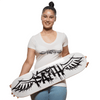 Winged Faith Steep Skateboard Deck – Front View (Female Latina model holding skateboard deck with both hands)