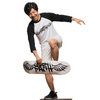 Winged Faith Mellow Skateboard Deck – 3/4 Shot (Male Asian model with mellow skateboard deck in hand)