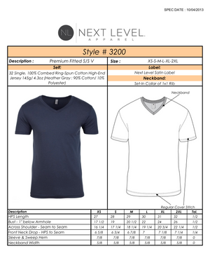 Winged Faith - 3200 Next Level Apparel Men's Cotton V-Neck T-Shirt Size Chart