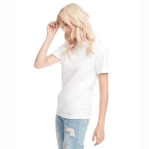 3600 Next Level Apparel Unisex Cotton Crew White T-Shirt – Blonde Model (Side Shot)