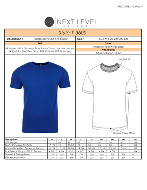 Respect Women - 3600 Next Level Apparel Unisex Cotton Crew T-Shirt White Size Chart