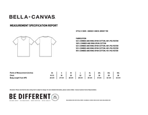 Vital Virtues - Bella+Canvas 3005 Unisex Jersey Short Sleeve V-Neck Tee Size Chart